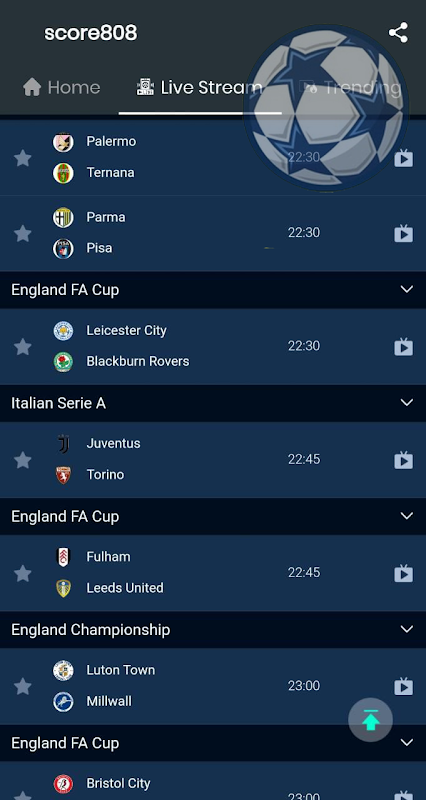 Score808 app live match schedule interface